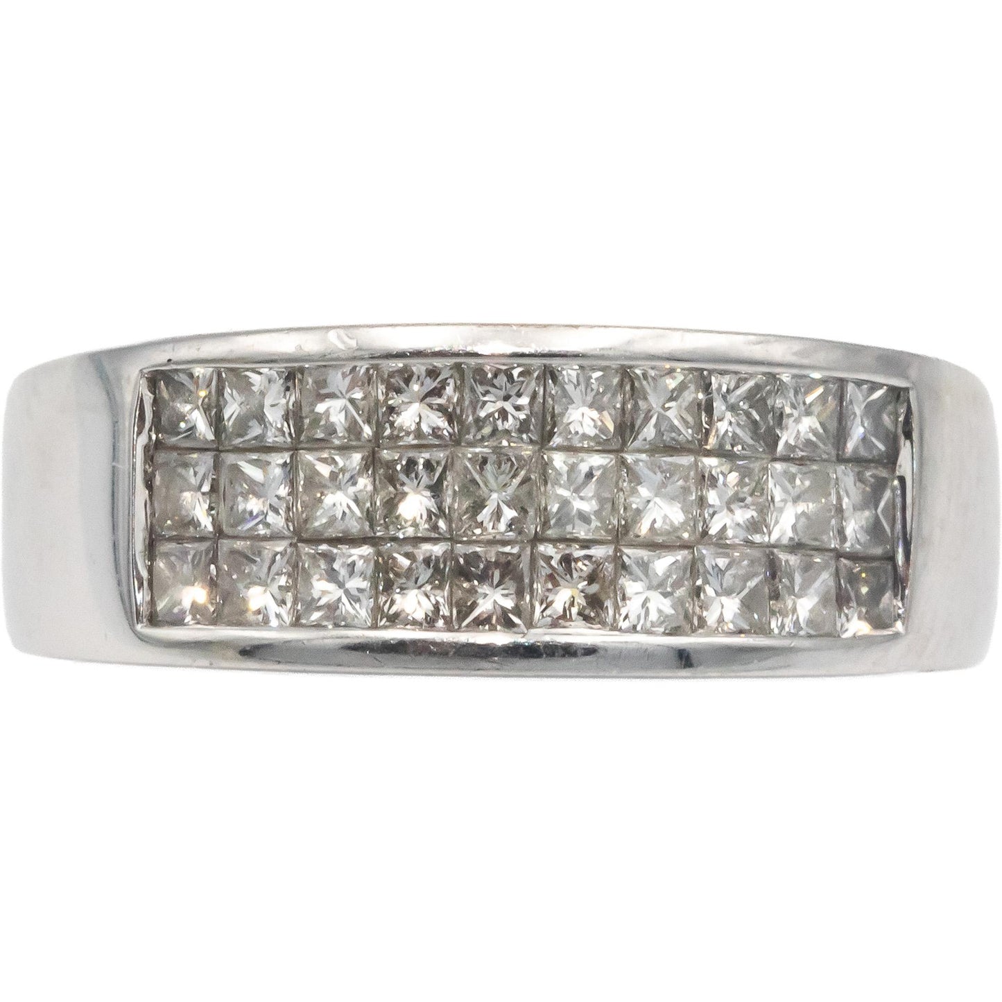 18k White Gold Jewelry 1.0CT VS Princess Cut Diamond 3-Row Band Ring Size 7