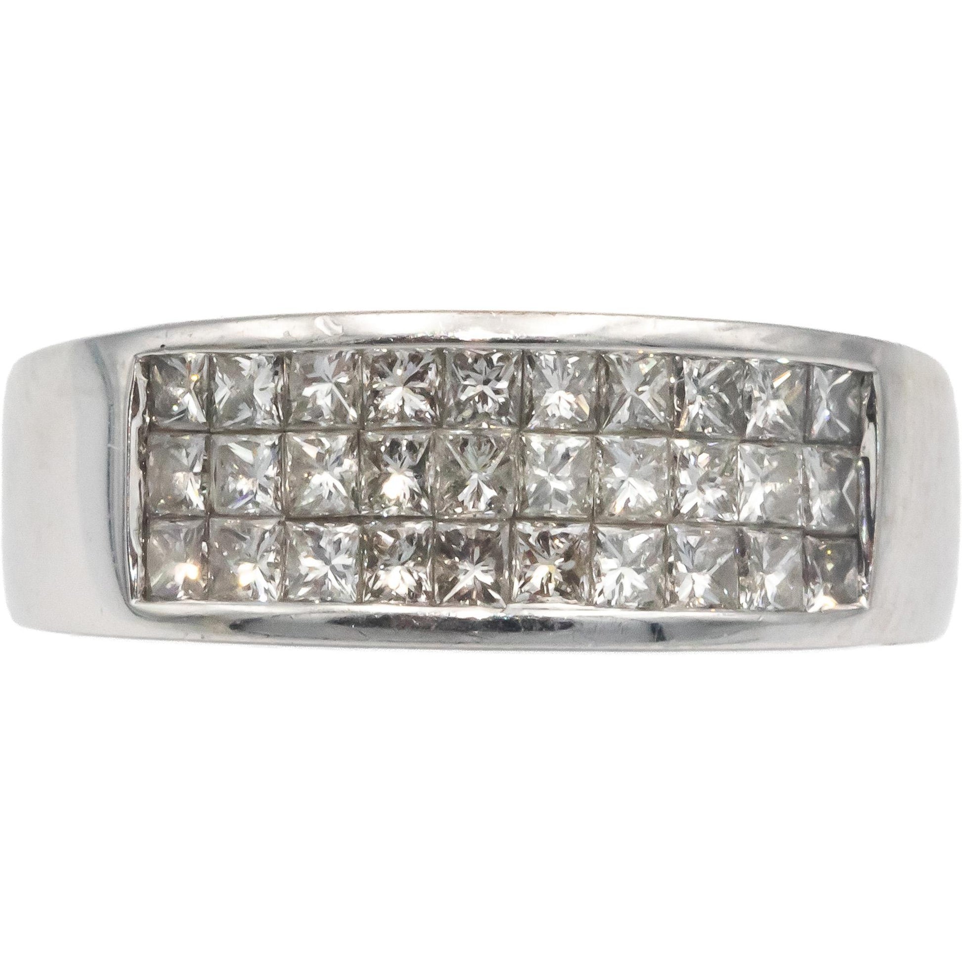 18k White Gold Jewelry 1.0CT VS Princess Cut Diamond 3-Row Band Ring Size 7