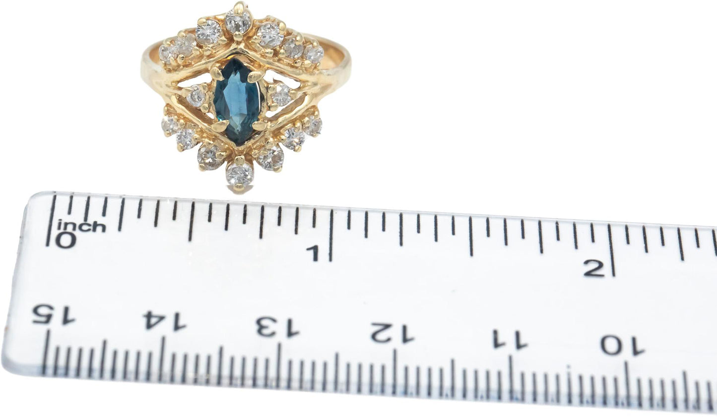 14k Yellow Gold Jewelry 1.0CT Diamond and Sapphire Cocktail Ring Size 8.25