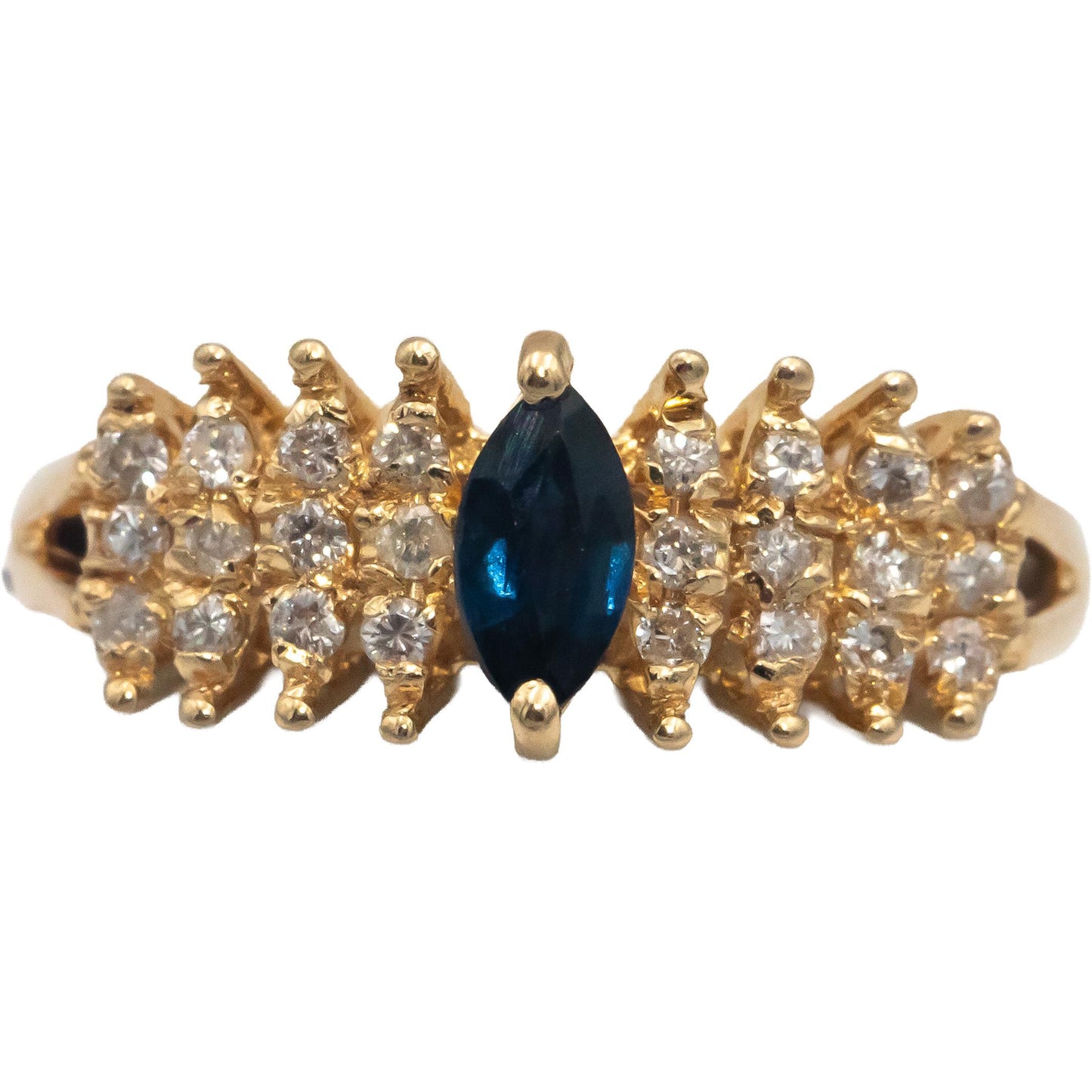 14k Yellow Gold 0.44CT Marquise Cut Diamond and Sapphire Ring Size 6.25