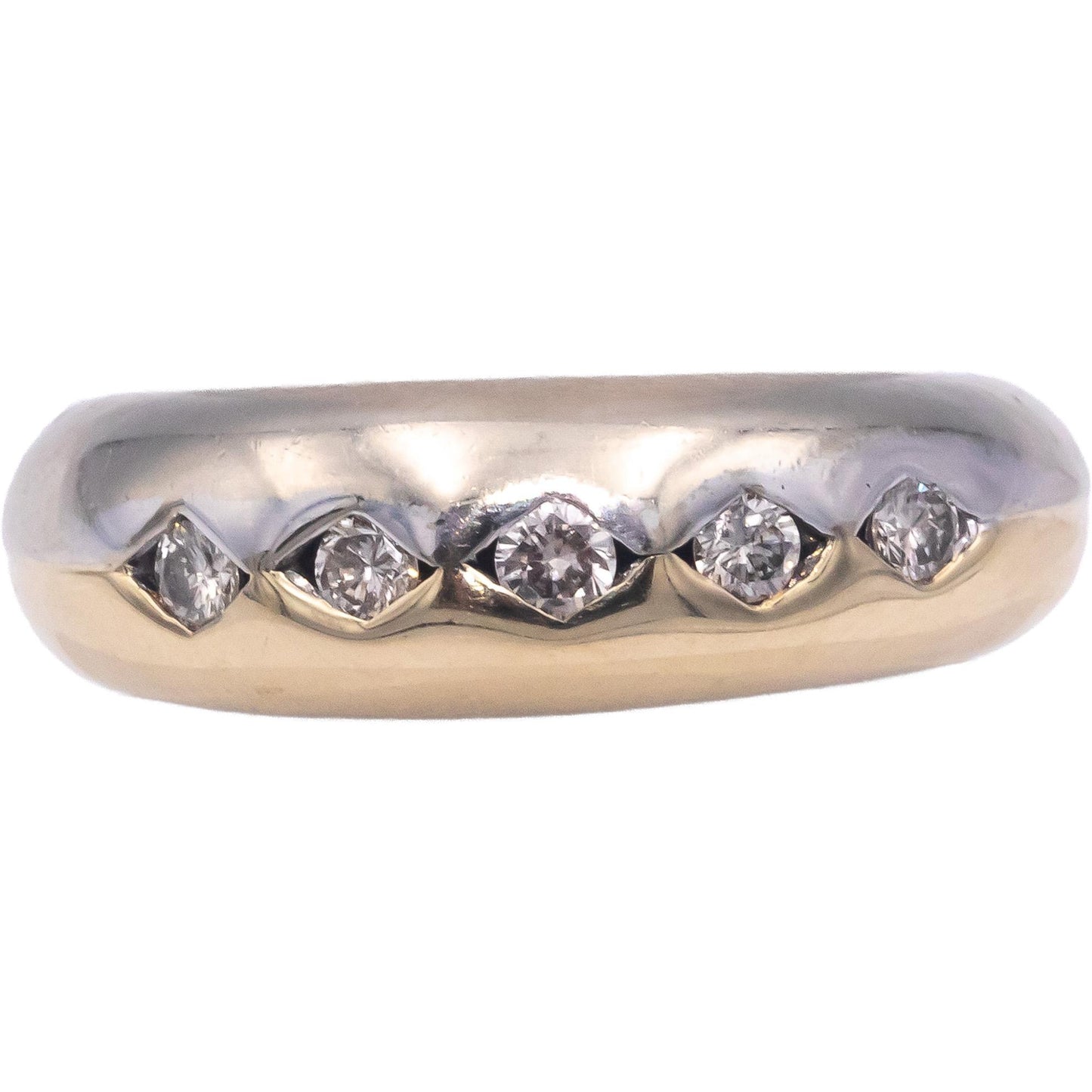 14k White and Yellow Gold 0.25CT VS Round Cut Diamond Band Ring Size 7.5