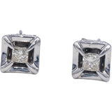 10k White Gold Princess and Round Diamond Stud Earrings 0.50CT