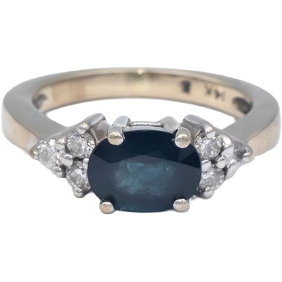 14k White Gold 1.75CT Round Cut Diamond and Oval Cut Sapphire Ring Size 5.25