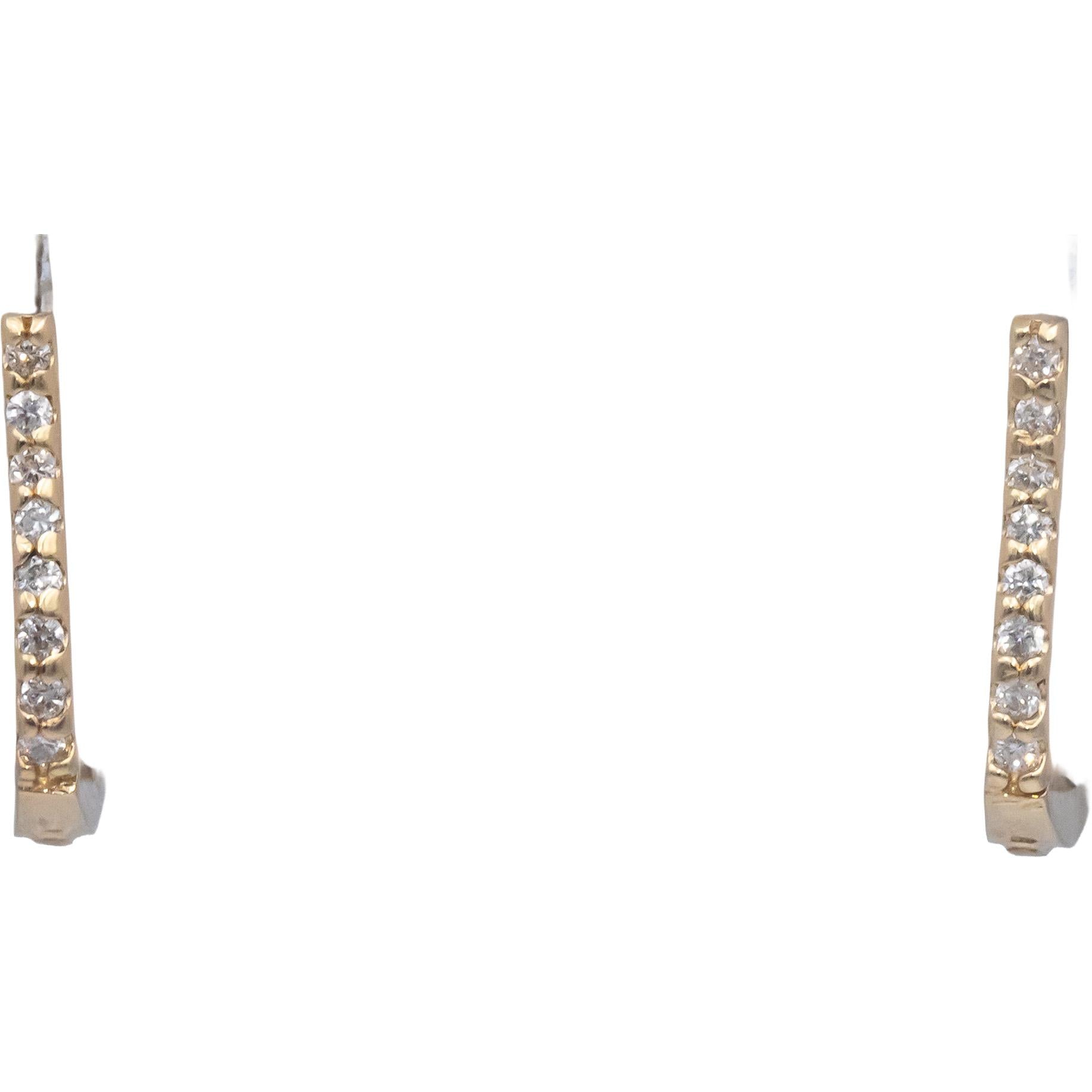 14k Yellow Gold Round Diamond Hoop Huggie Earrings 0.25CT