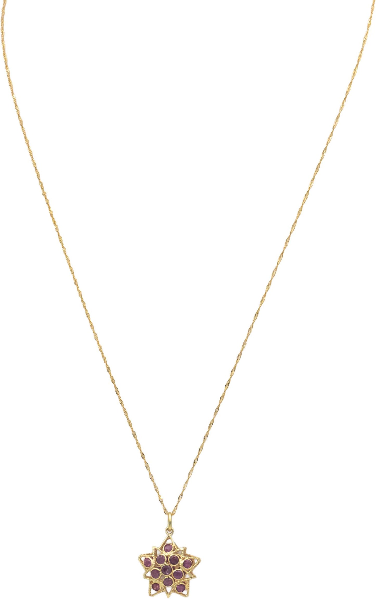 10k Yellow Gold 0.75CT Round Cut Ruby Star Cluster Pendant Necklace