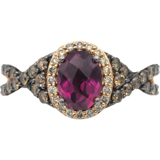 LE VIAN 14k Rose Gold 2.50CT Diamond & Rhodolite Garnet Ring Size 7