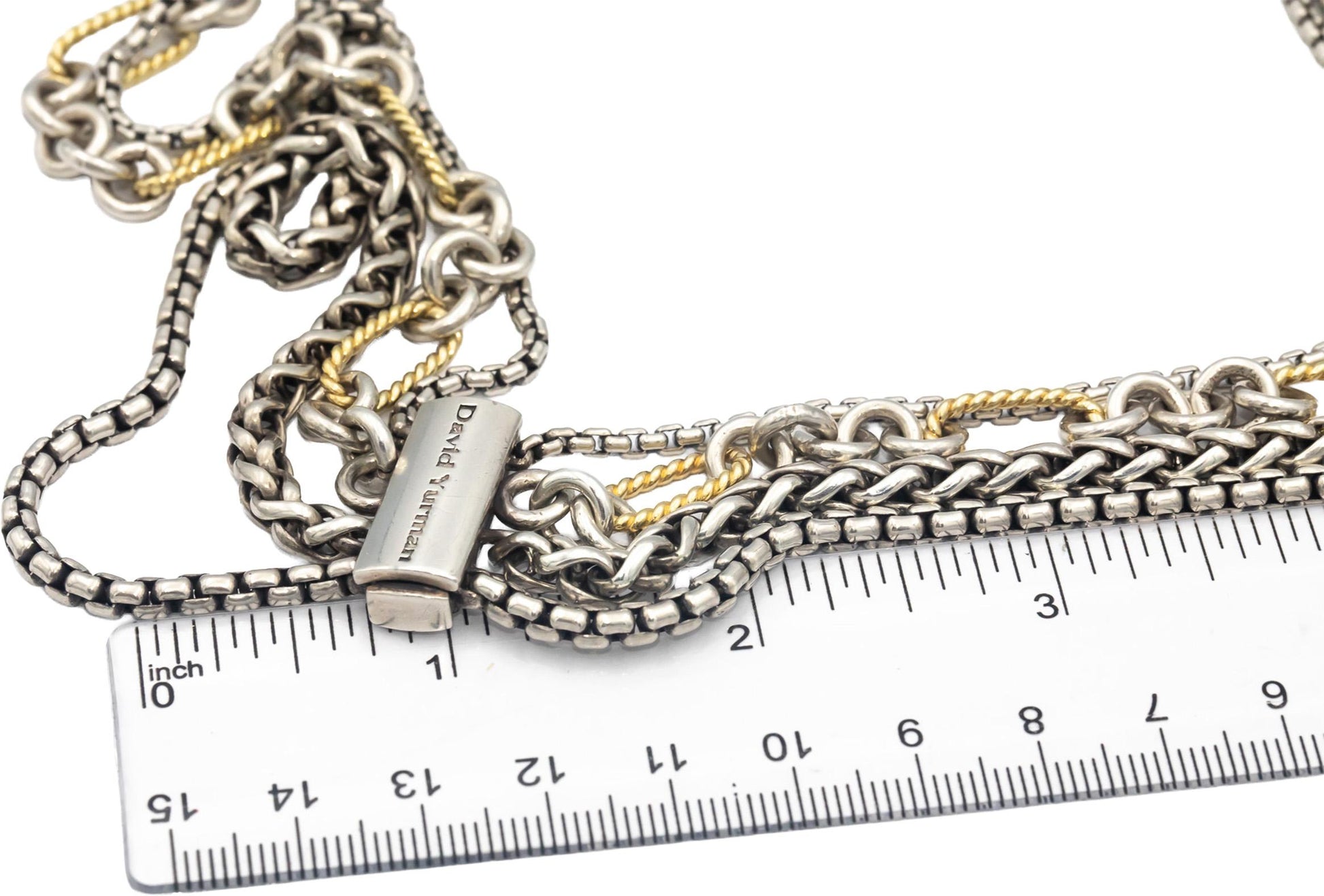 DAVID YURMAN Sterling Silver & 18k Gold 4-Row Mixed Chain Bib Necklace