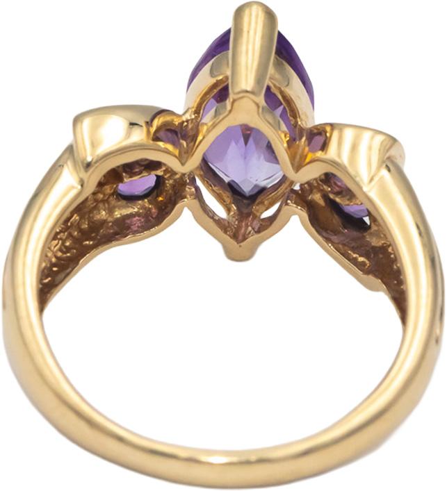 10k Yellow Gold Jewelry 2.0CT Marquise and Round Amethyst Cocktail Ring Size 6