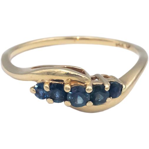 14k Yellow Gold 0.35CT Round Cut Blue Sapphire Band Ring Size 7