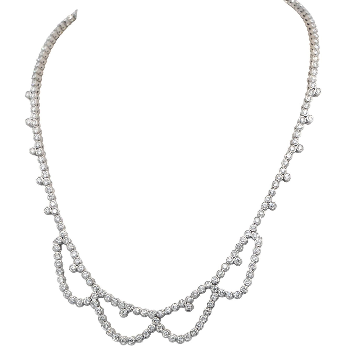 18k White Gold 10.50CT VS Round Cut Bezel Set Diamond Formal Choker Necklace