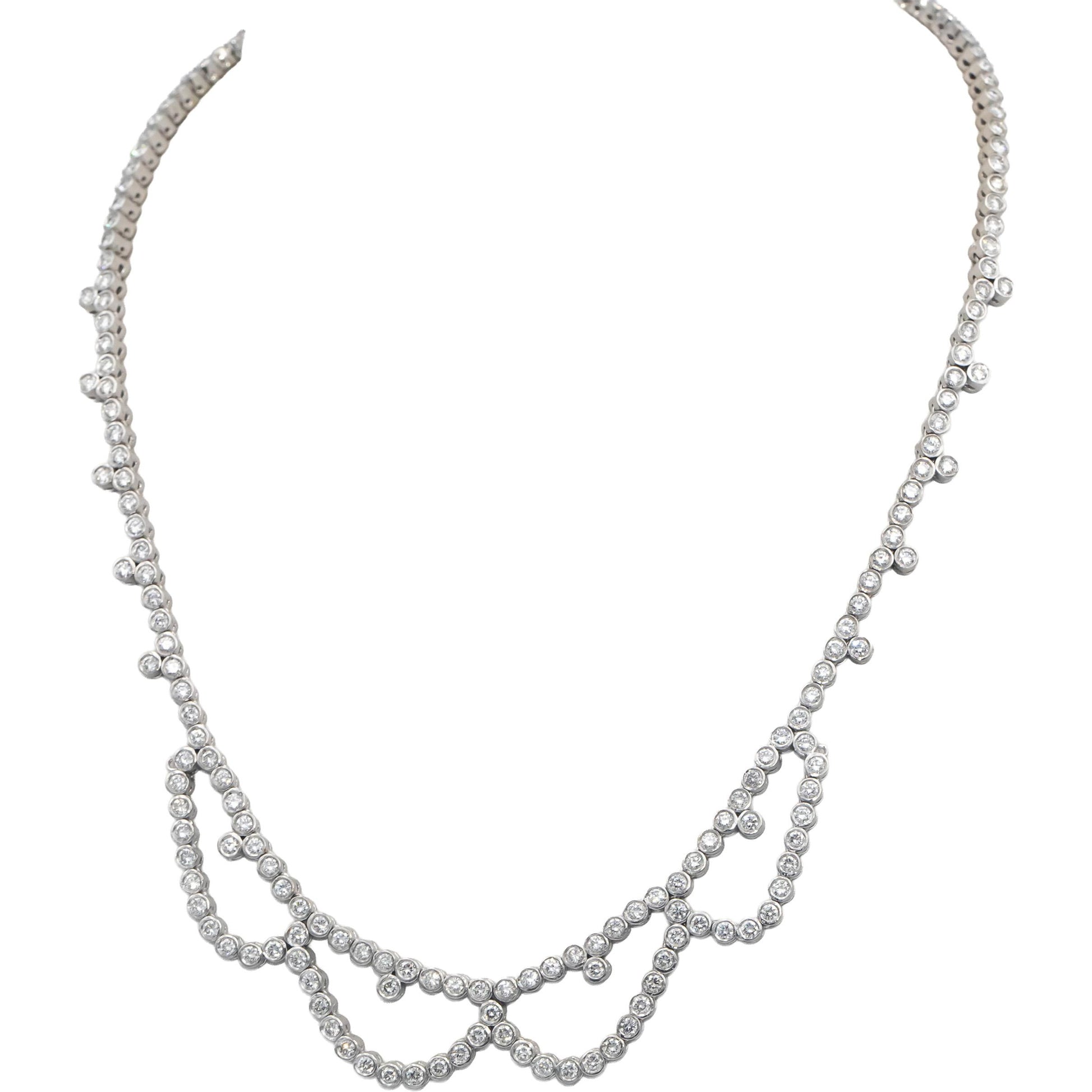 18k White Gold 10.50CT VS Round Cut Bezel Set Diamond Formal Choker Necklace