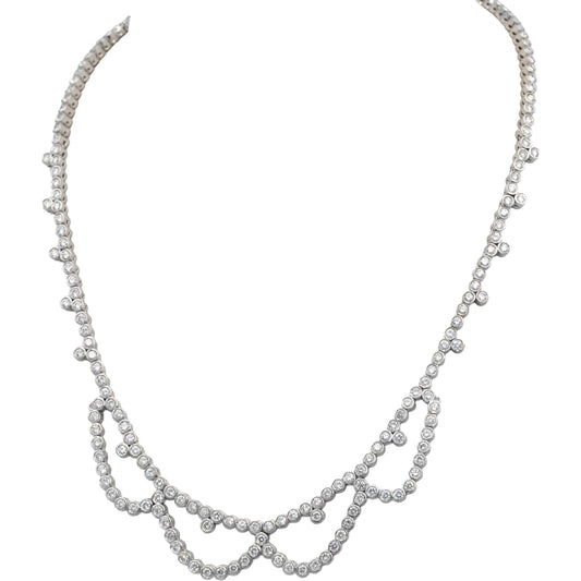 18k White Gold 10.50CT VS Round Cut Bezel Set Diamond Formal Choker Necklace
