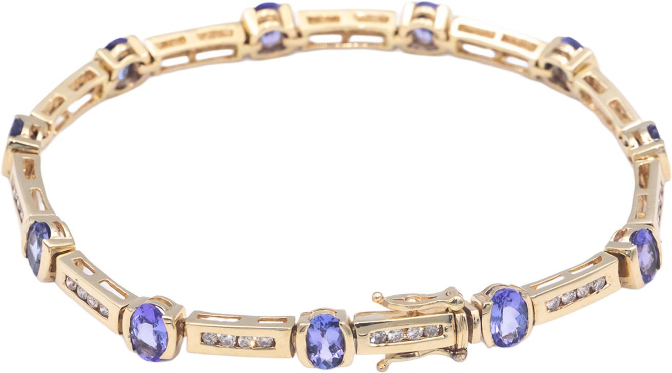 14k Yellow Gold Jewelry Diamond & Tanzanite Channel Set Link Bracelet 5.70CT