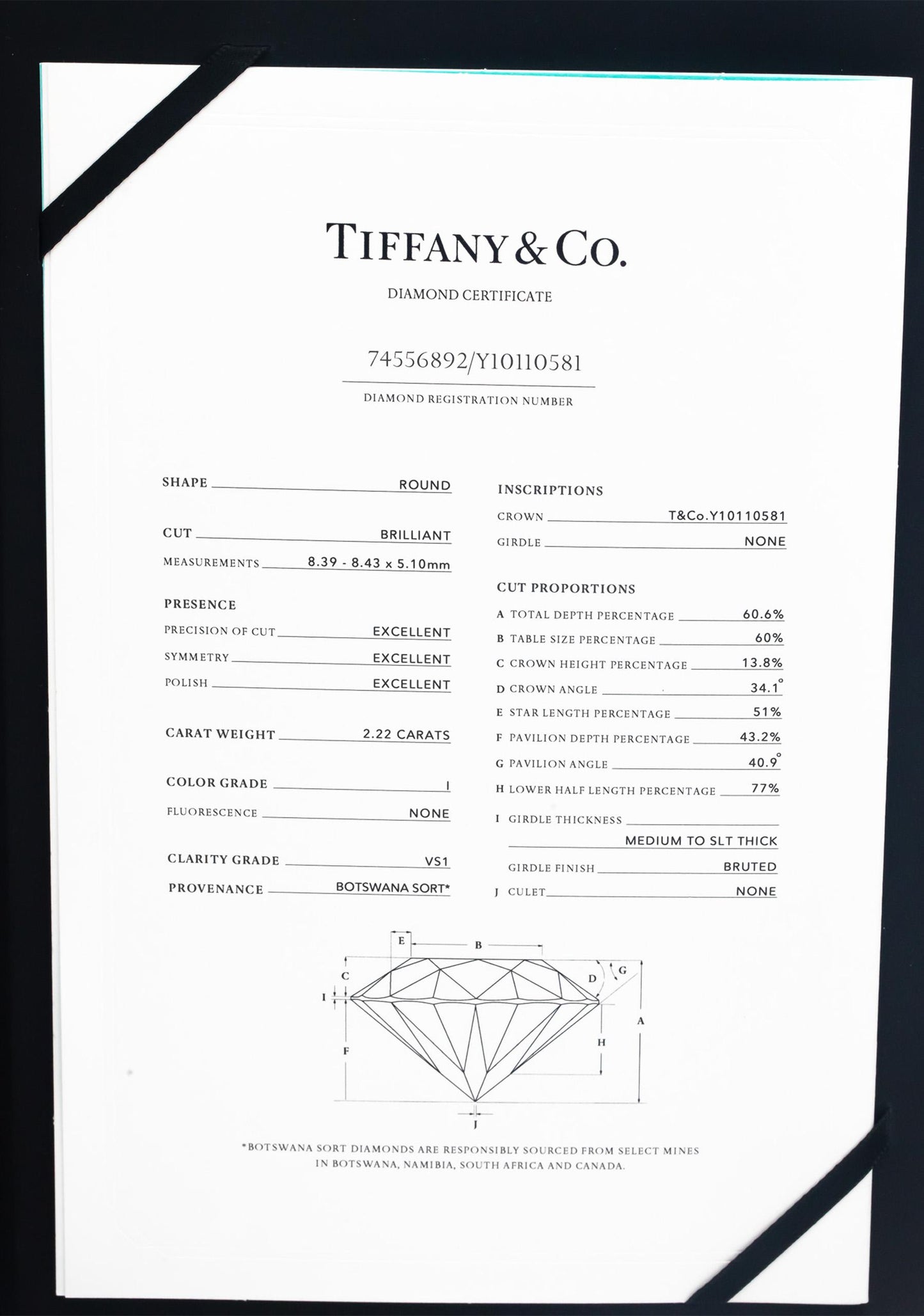 TIFFANY & CO. Platinum VS1/I Diamond Engagement Ring 2.22CT w/ Papers $56,500