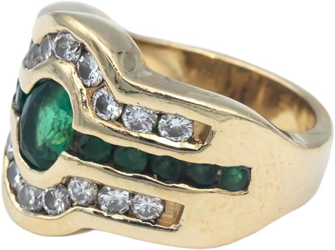 14k Yellow Gold Jewelry 1.75CT VS Diamond and Emerald Cocktail Ring Size 5.5