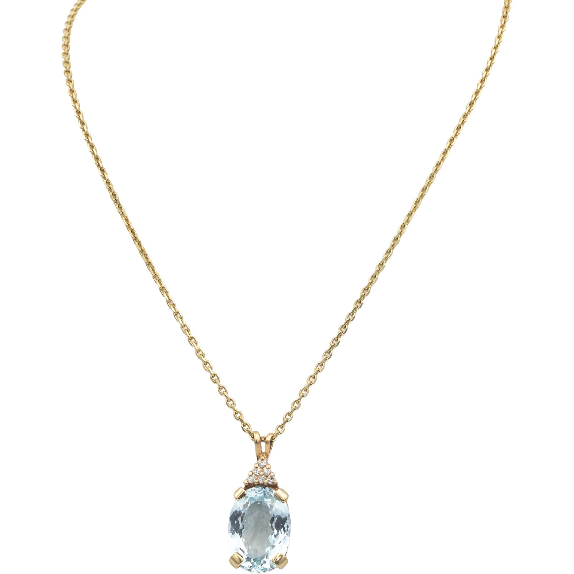 14k Yellow Gold 17.18CT Round Diamond and Oval Blue Topaz Pendant Necklace