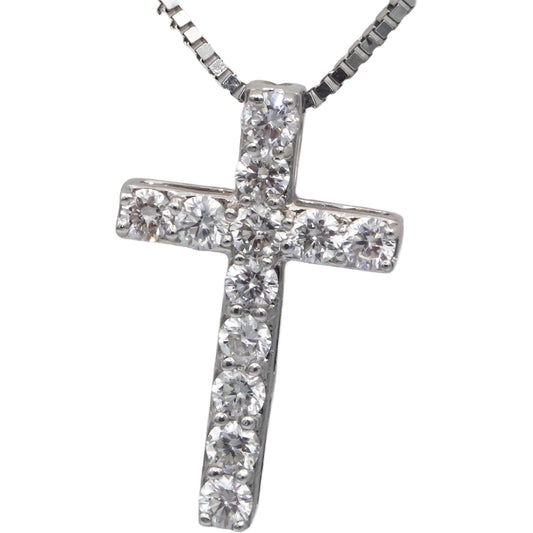 14k White Gold 0.50CT Round Cut Diamond Cross Crucifix Pendant Necklace