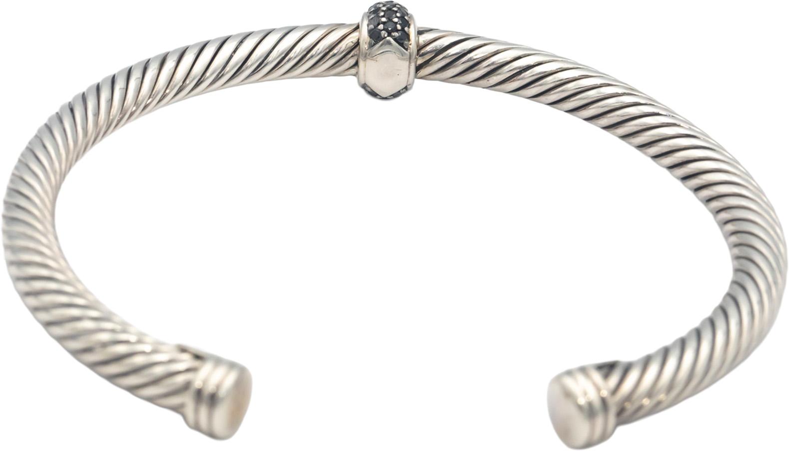 DAVID YURMAN Sterling Silver Black Diamond Cable Classics Bracelet $600 Retail