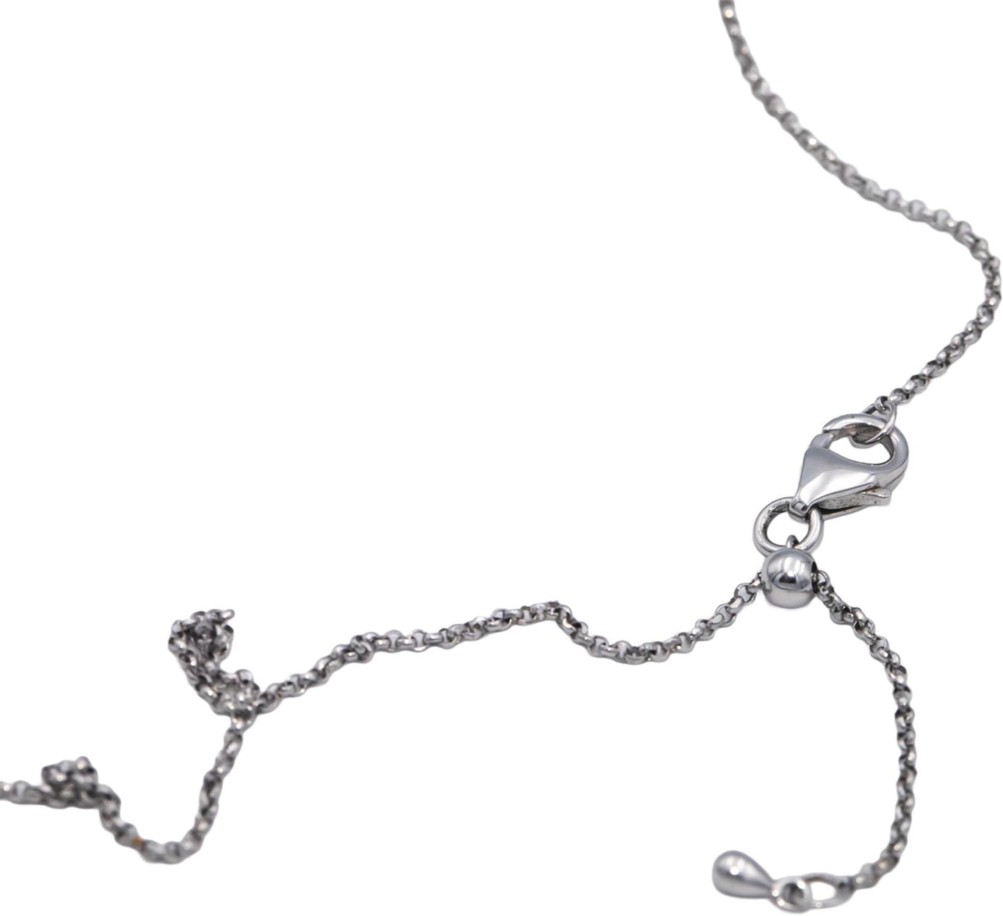 18k White Gold VS Round & Baguette Diamond Fixed Bar Pendant Necklace 0.15CT