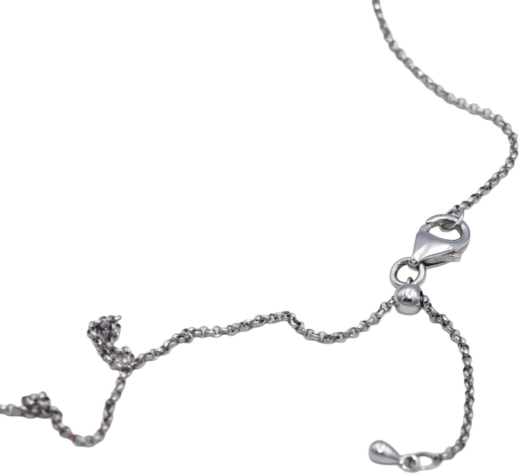 18k White Gold VS Round & Baguette Diamond Fixed Bar Pendant Necklace 0.15CT