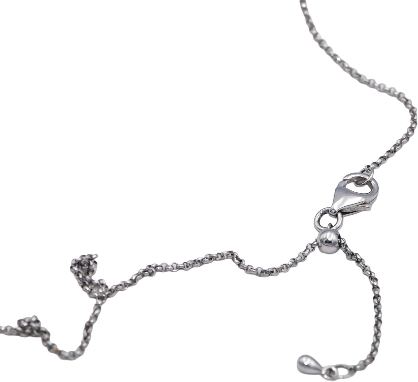 18k White Gold 0.15CT VS Round & Baguette Diamond Fixed Bar Pendant Necklace