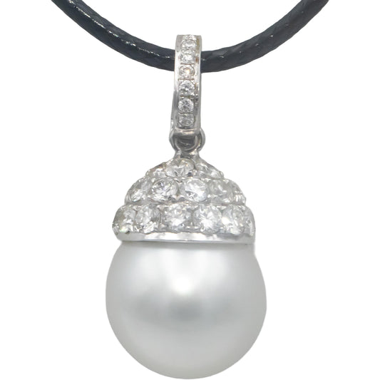 18k White Gold 1.06CT VS Round Cut Diamond and 12.5mm Pearl Pendant Necklace