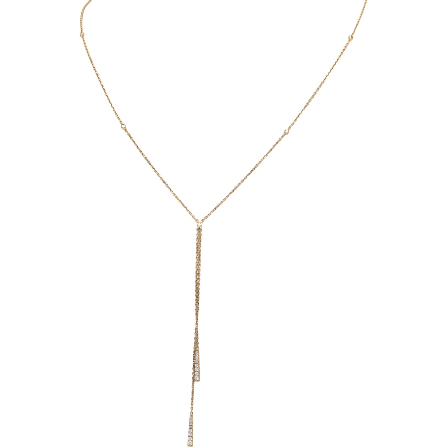 18k Yellow Gold Round Diamond Tassel Necklace Chain 0.25CT