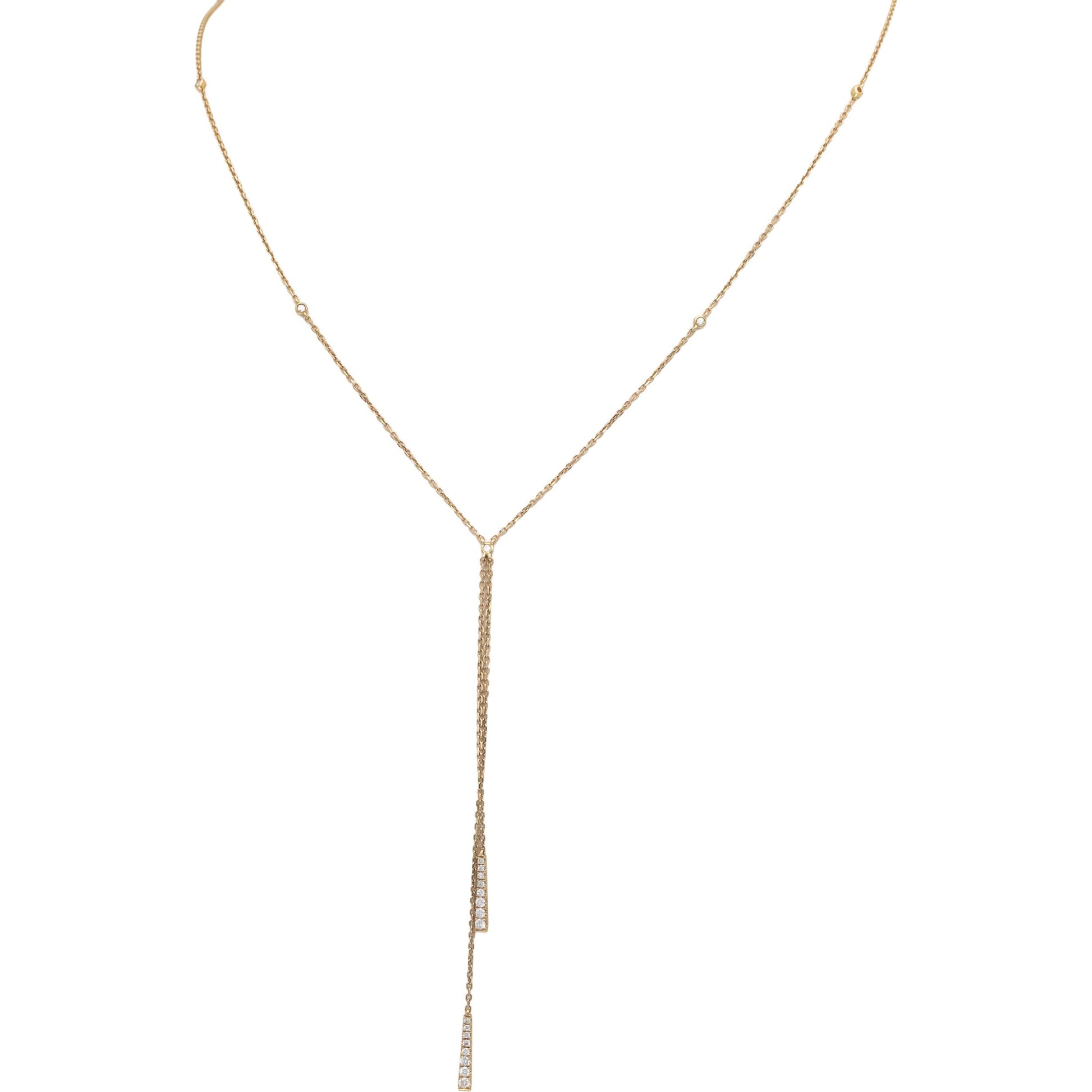 18k Yellow Gold Round Diamond Tassel Necklace Chain 0.25CT