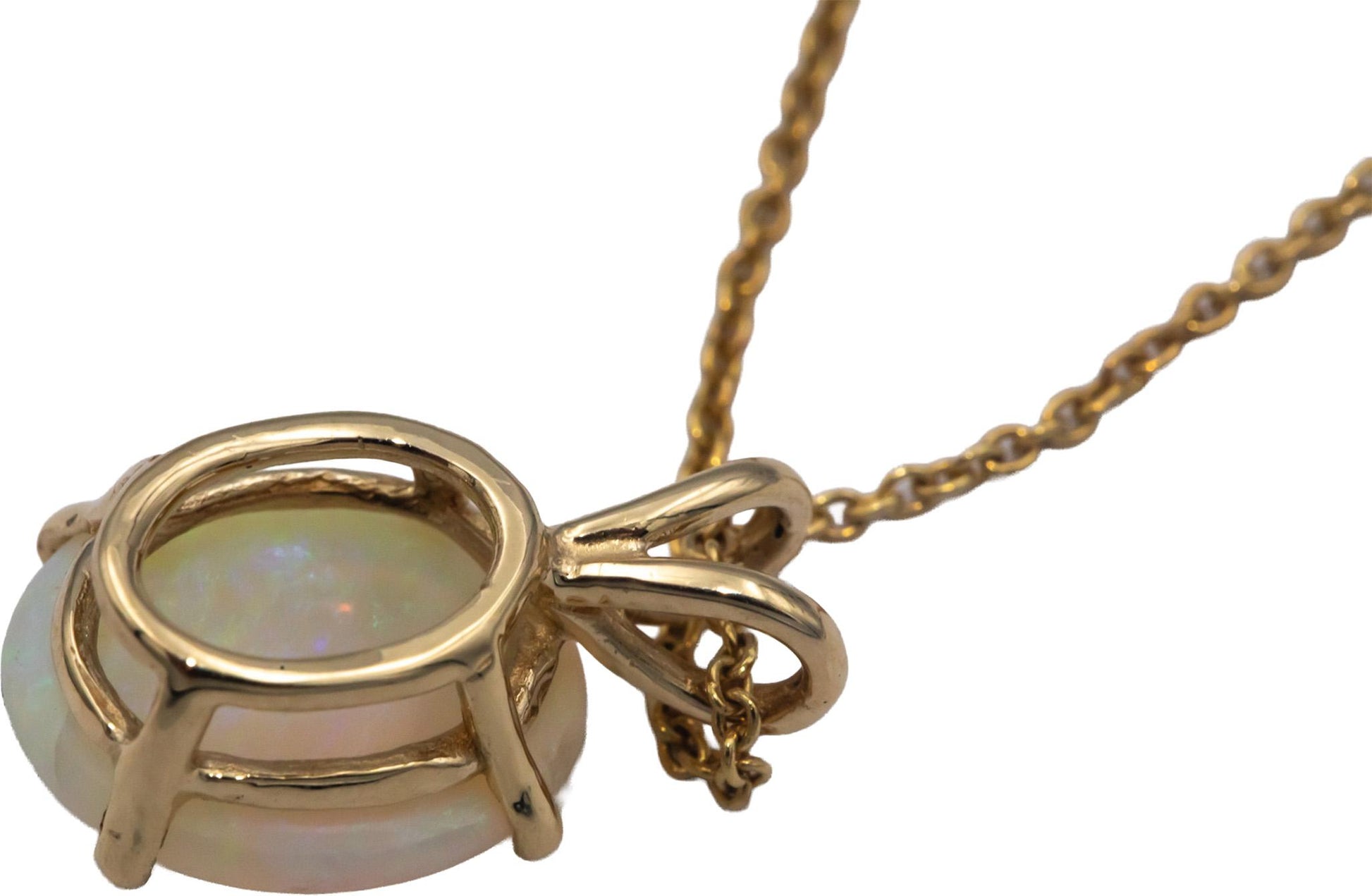14k Yellow Gold 2.85CT Oval Cabochon Opal Solitaire Pendant Necklace Chain