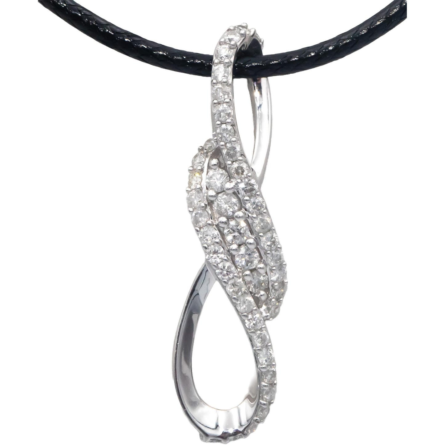 14k White Gold 0.50CT Round Cut Diamond Cluster Ribbon Pendant Necklace