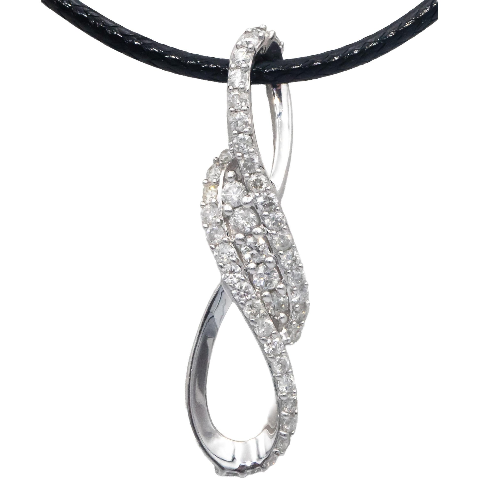 14k White Gold 0.50CT Round Cut Diamond Cluster Ribbon Pendant Necklace