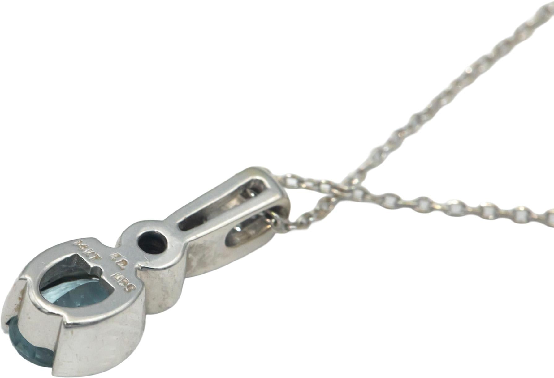 14k White Gold 1.16CT Diamond Aquamarine Sapphire Pendant Necklace Chain