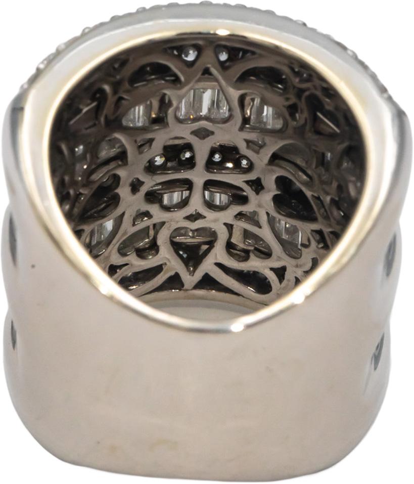 Diamond 18k White Gold Round Baguette Cluster 5 Row Wide Band Ring 5.0CT Size 7