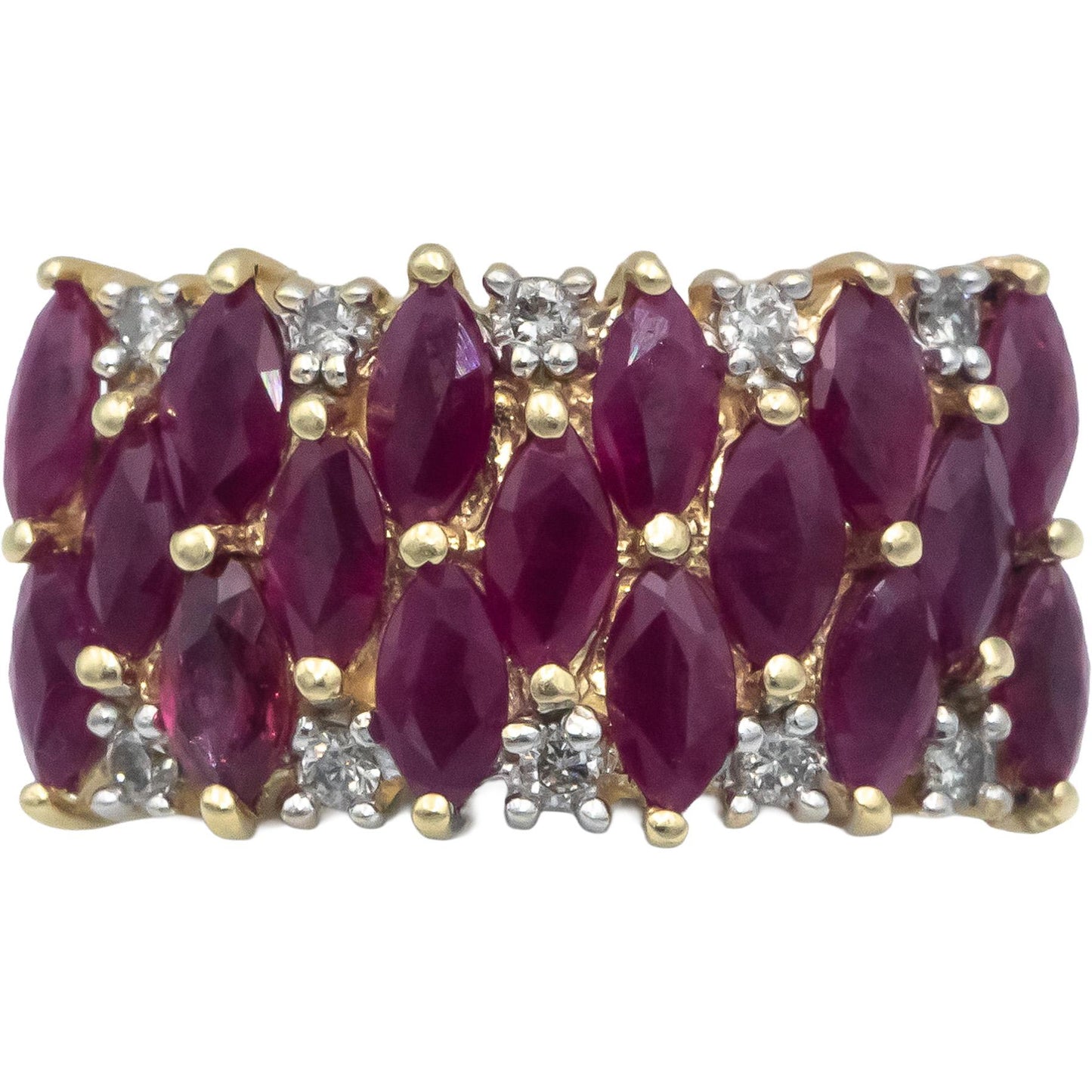 Diamond and Ruby 14k Yellow Gold Wide Band Ring 1.70CT Size 7