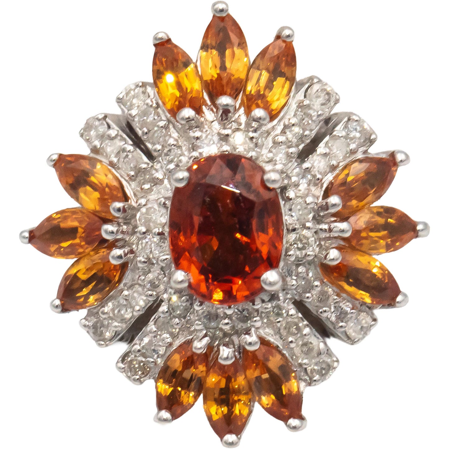 Diamond & Citrine 14k White Gold Cluster Cocktail Ring 2.25CT Size 6.75