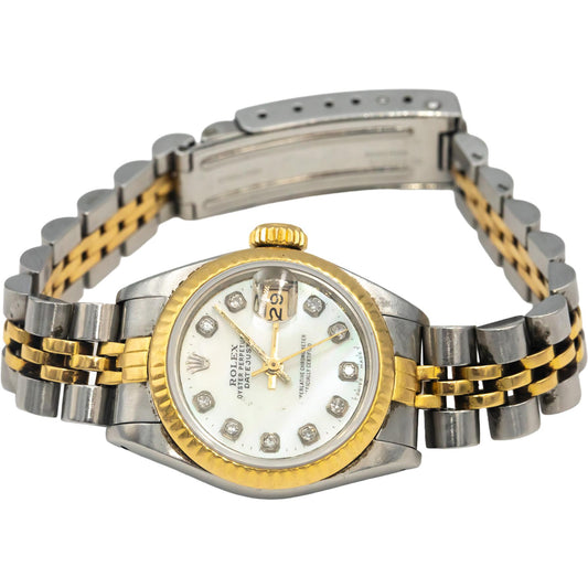 ROLEX Stainless Steel 18k Gold 69173 Lady-Datejust Mother of Pearl Diamond Watch