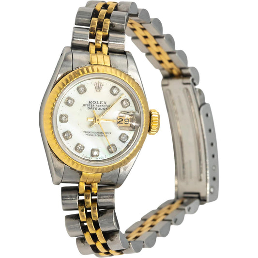 ROLEX Stainless Steel 18k Gold 69173 Lady-Datejust Mother of Pearl Diamond Watch