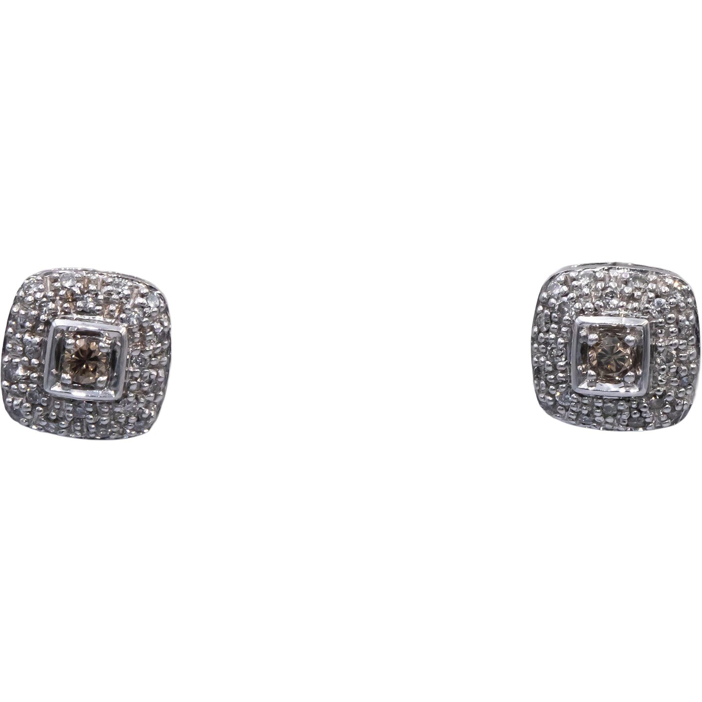 14k White Gold Round Cut Diamond Cluster Stud Earrings 0.25CT
