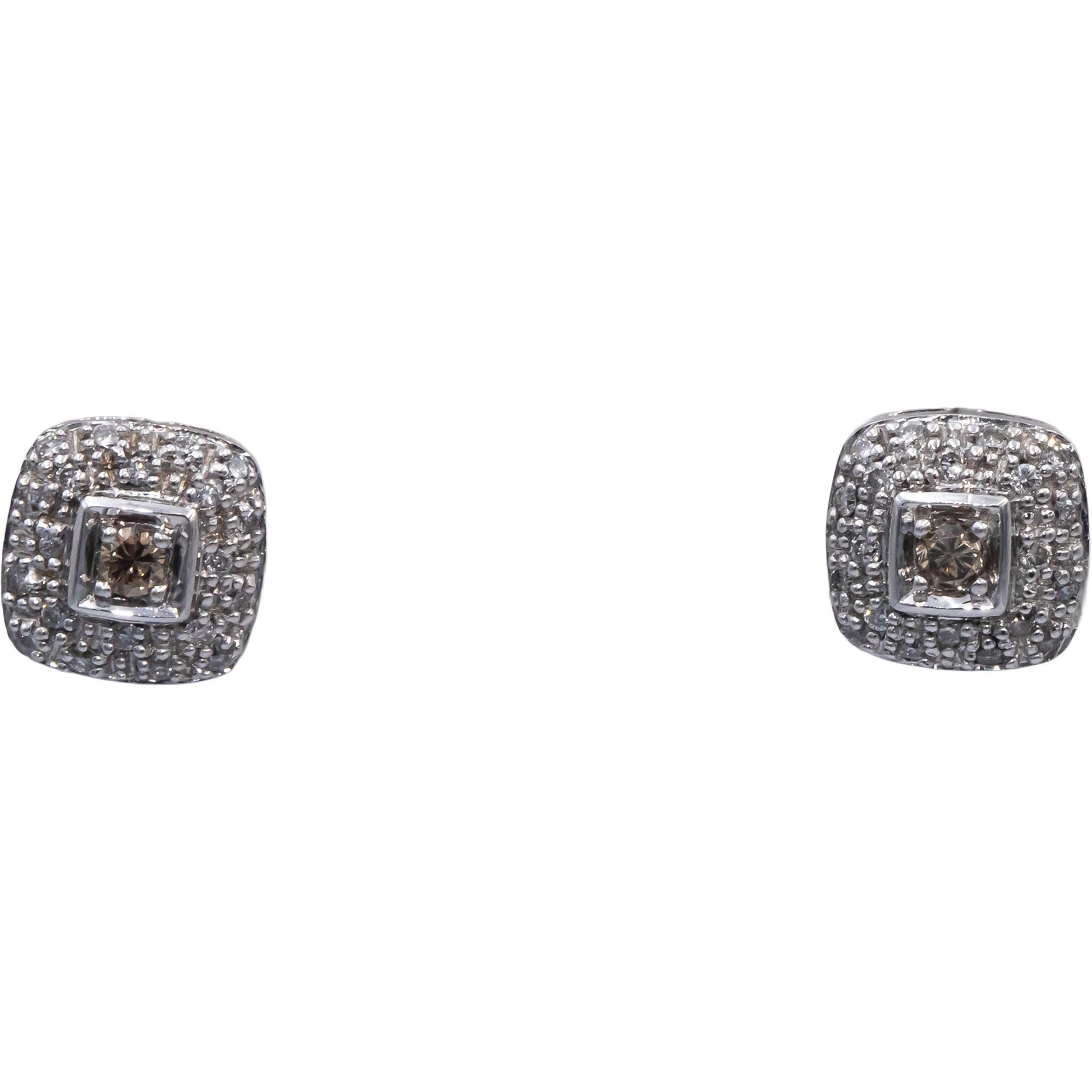 14k White Gold Round Cut Diamond Cluster Stud Earrings 0.25CT
