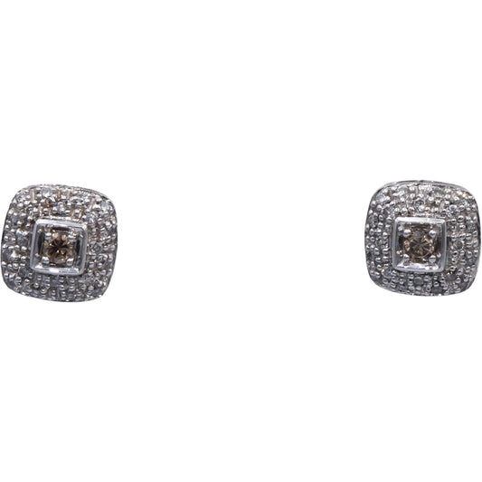 14k White Gold Round Cut Diamond Cluster Stud Earrings 0.25CT