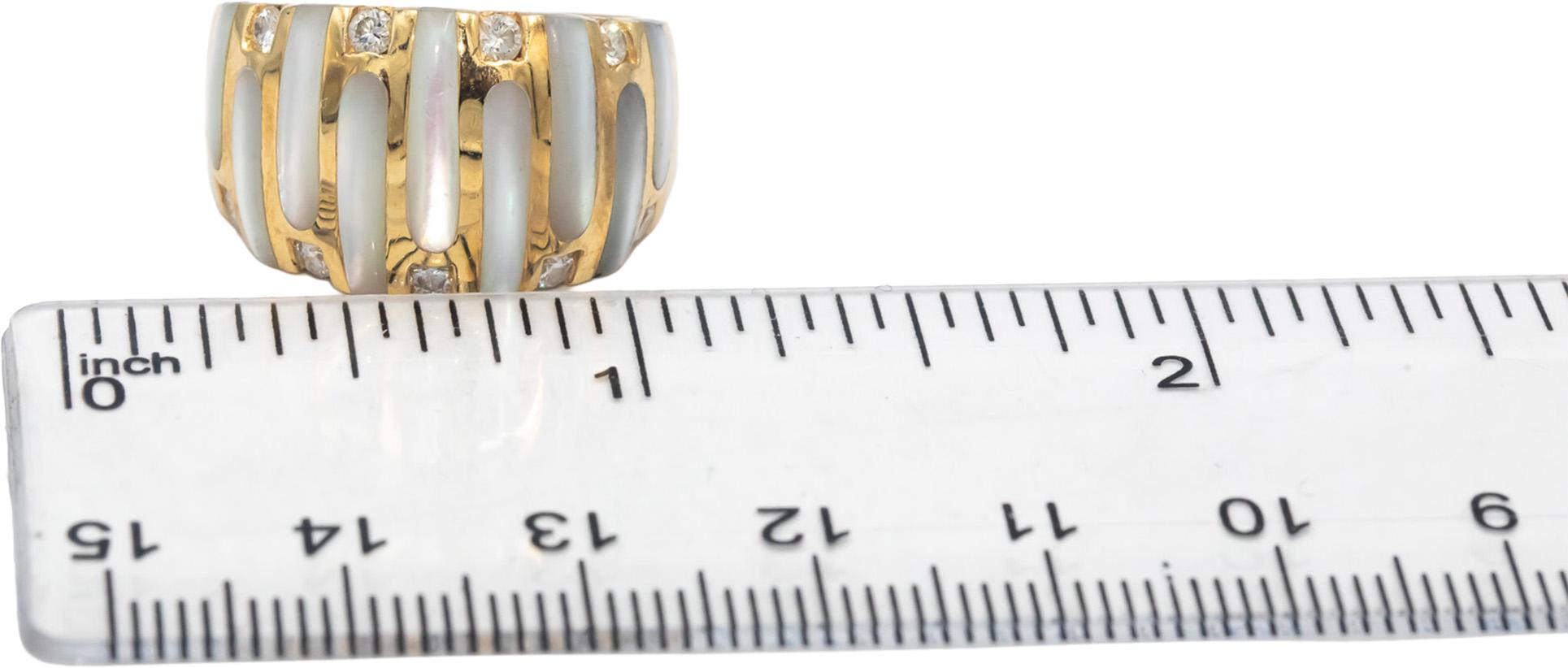 KABANA 14k Yellow Gold Diamond & Mother of Pearl Wide Band Ring 0.30CT Size 8