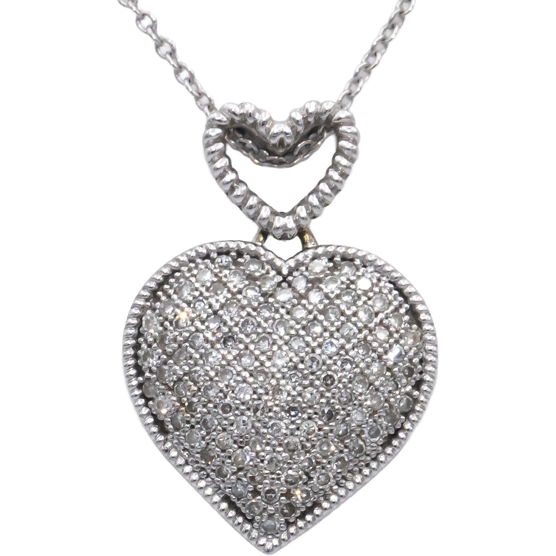 Diamond Round Cut 14k White Gold Heart Cluster Pendant Necklace 0.50CT