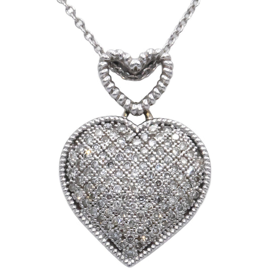 Diamond Round Cut 14k White Gold Heart Cluster Pendant Necklace 0.50CT