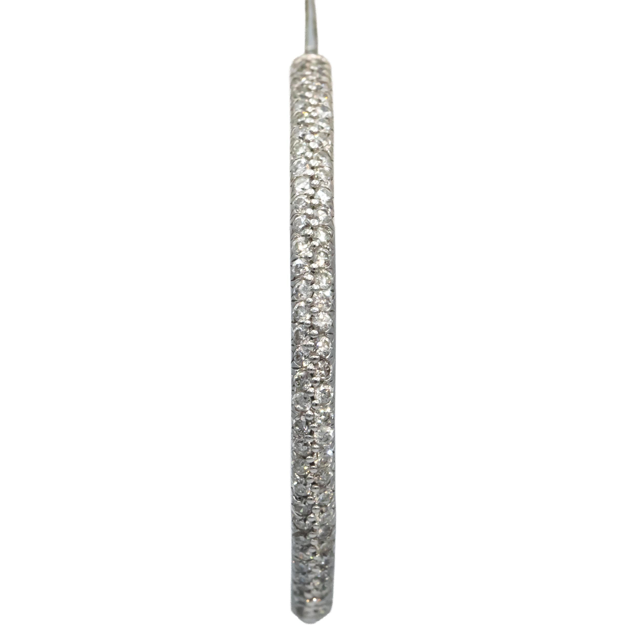 18k White Gold Round Diamond Pave Two-Row Hoop Earrings 1.78CT