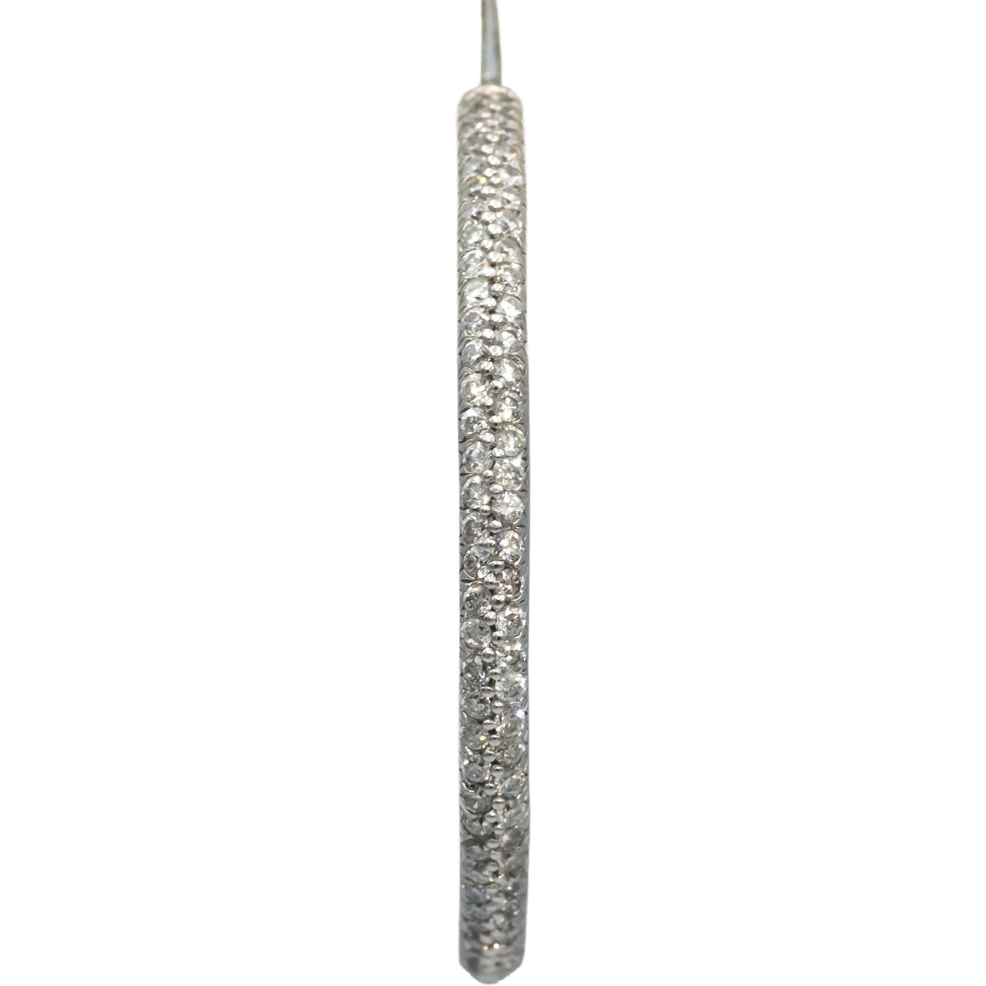 18k White Gold Round Diamond Pave Two-Row Hoop Earrings 1.78CT