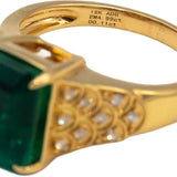GIA Certified 18k Yellow Gold Emerald and Diamond Cocktail Ring 5.10CT Size 7.25