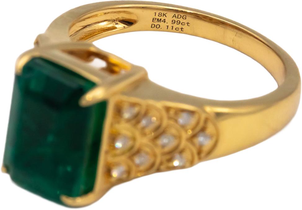 GIA Certified 18k Yellow Gold Emerald and Diamond Cocktail Ring 5.10CT Size 7.25