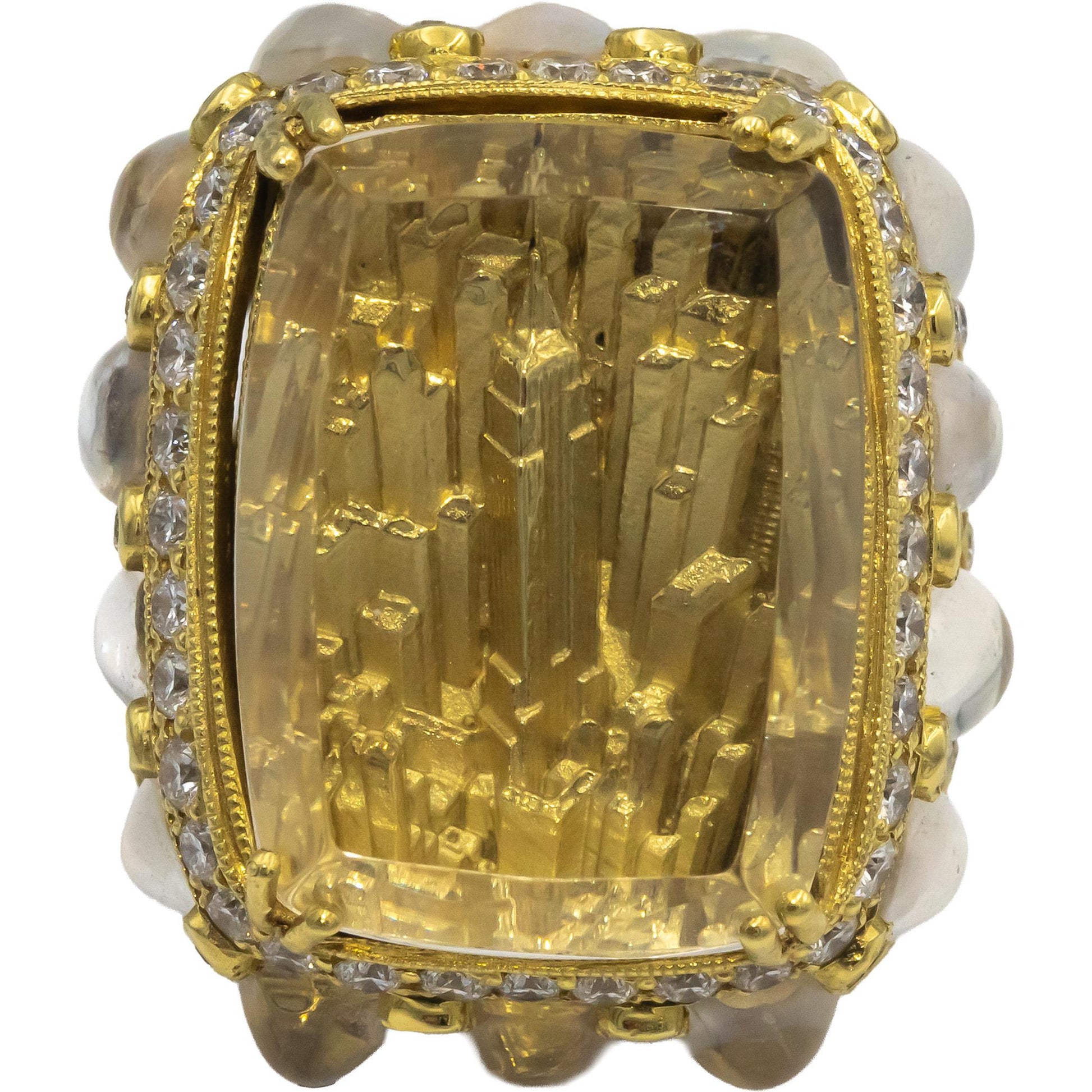 STAMBOLIAN 18k Gold Diamond Quartz Moonstone Jumbo Cocktail Ring 9.87CT Size 9