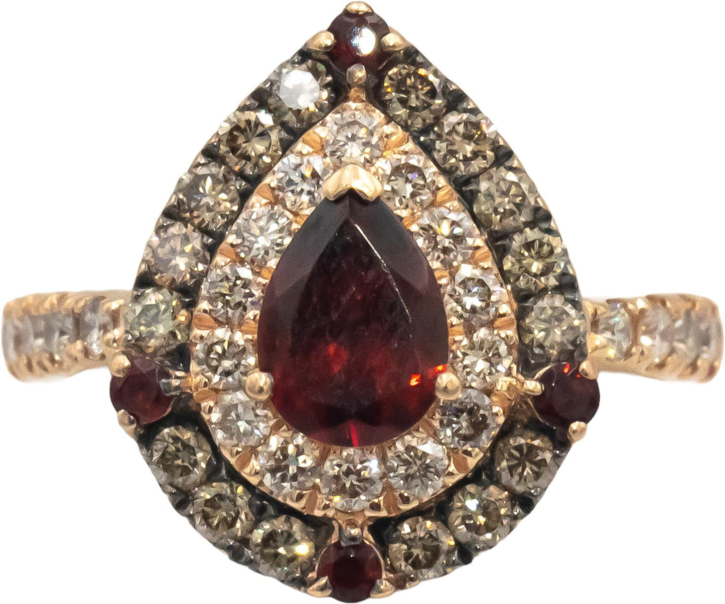 LE VIAN 14k Rose Gold Pear Shaped Garnet Ring w/ 0.75CT Diamonds Size 5.5
