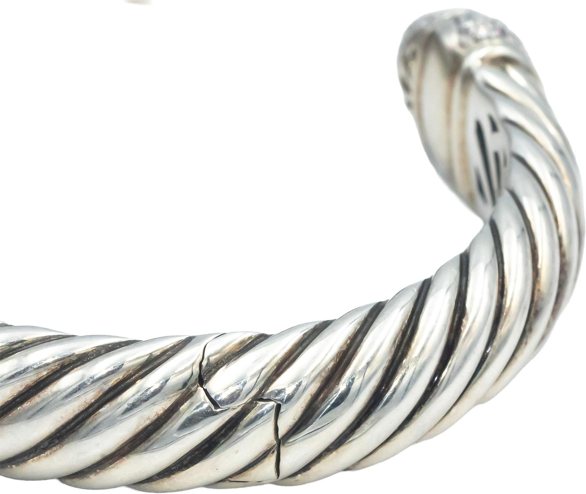 DAVID YURMAN Sterling Silver Diamond Waverly Cable Cuff Bracelet 1.17CT $3200